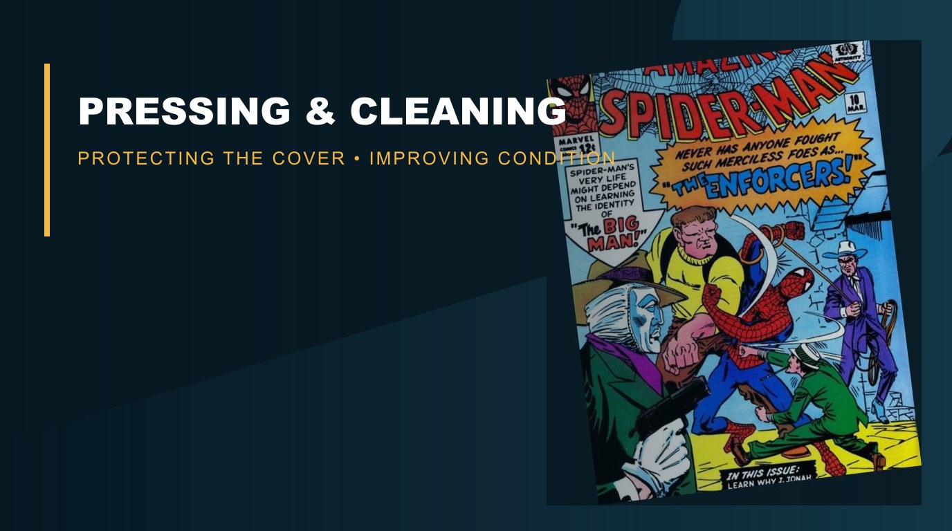 Professional comic book dry pressing setup and heat press equipment for vintage comic restoration
